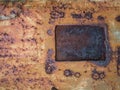 Rust texture with metal window, abstract grunge background Royalty Free Stock Photo