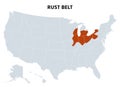 Rust Belt of the United States, region of industrial decline, political map Royalty Free Stock Photo
