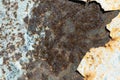 Rusted abstract texture corroded metal background. Brown and white rust on wall