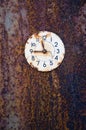 Rusted ancient clock face on tin background