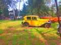 Rusted antique car parked in Addis Ababa