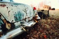 Rusted antique green car trunk