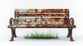 Rusted bench with grass growing around it in a natural outdoor setting Royalty Free Stock Photo