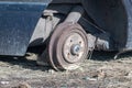 Rusted brake drums. Rear brake drum set at suv and pick up car