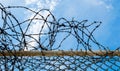 Chain link fence and coils of barbed wire at a prison Royalty Free Stock Photo
