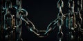 Rusted chain over black background with copy space. Royalty Free Stock Photo