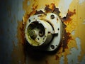Rusted Electrical Socket on Peeling Yellow Wall, generative ai Royalty Free Stock Photo