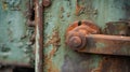 a rusted green door with a rusted handle on the side of it and a rusted door handle on the side of the door