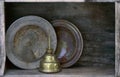 Rusted hubcaps hub caps & oiler on shelf