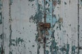 Rusted keys to lock vintage old green wood door Royalty Free Stock Photo