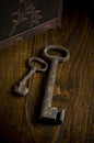 Rusted keys on wood