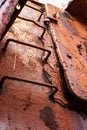 Rusted Ladder On Abandoned Ship With Closed Door Hatch