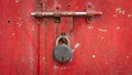 Rusted lock on a red iron door depicting solitude, old, time Royalty Free Stock Photo