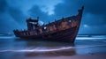 Rusted Memories: A Nostalgic Shipwreck at Blue Hour
