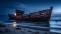 Rusted Memories: A Nostalgic Shipwreck at Blue Hour