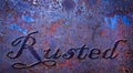 Rusted Metal Background Blue Rust with Words Royalty Free Stock Photo
