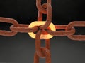 Rusted metal chain with a point of failure metal heated