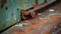 a rusted metal door with a rusted handle on the bottom of it and a rusted metal door handle on the bottom of the door Royalty Free Stock Photo