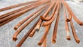 Rusted metal iron rod used in construction side in India. Royalty Free Stock Photo