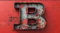 Rusted Metal Letter B on Red Wall