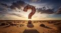 Rusted Metal Question Mark in Desert Landscape at Sunset Royalty Free Stock Photo
