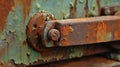 a rusted metal surface with a rusted metal handle and a rusted metal latch on the side of the door of a rusted metal structure