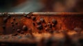 a rusted metal surface with little holes and rivets on the side of the metal surface and rusted with little holes and rivets on
