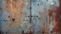 A rusted metal surface with rivets and rivet holes