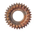 Rusted metallic cog-wheel isolated on white background. Royalty Free Stock Photo