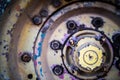 Rusted wheel of a tractor on a farm Royalty Free Stock Photo