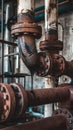 Rusted pipes with grime drip dark liquid, evoking industrial decay Royalty Free Stock Photo
