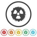 Rusted Radiation sign. Set icons in color circle buttons