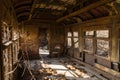 Rusted rail car interior.