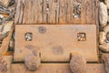 Rusted railroad wood and metal track background texture