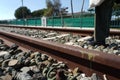 Rusted rails in the railway station during daytime
