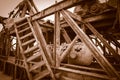 The rusted remains of an abandoned oil drilling rig between Henties Bay and Torra Bay, Skeleton Coast, Namibia.