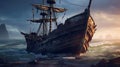 A rusted shipwreck ship