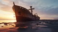 The rusted shipwreck ship