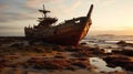 The rusted shipwreck ship