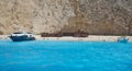 Boats at Navagio Beach, Zakynthos Greek Island, Greece Royalty Free Stock Photo