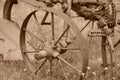 Rusted Farm Plow Spoke Wheel - Sepia Royalty Free Stock Photo