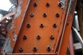 rusted steel beams are shown for display at an outdoor event