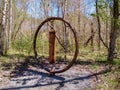 Rusted Steel Gong Art on Elkin & Alleghany Trail