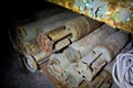 Rusted tank shells on an abandoned military depot Royalty Free Stock Photo