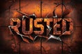 Rusted Text Effect on Cracked Metal Surface Background in Bold Typography Royalty Free Stock Photo