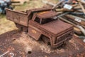 Rusted toy dump truck closeup Royalty Free Stock Photo