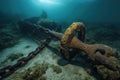 rusted and weathered anchor from long-lost shipwreck being dragged up from the depths