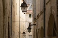 Rustic Alley with Old Limestone Houses and Lanterns, Montpelier, France