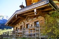 a rustic alpine wooden house in the Austrian Alps of the Gramai Alm region Royalty Free Stock Photo