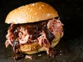 Rustic american barbecued pulled pork sandwich Royalty Free Stock Photo